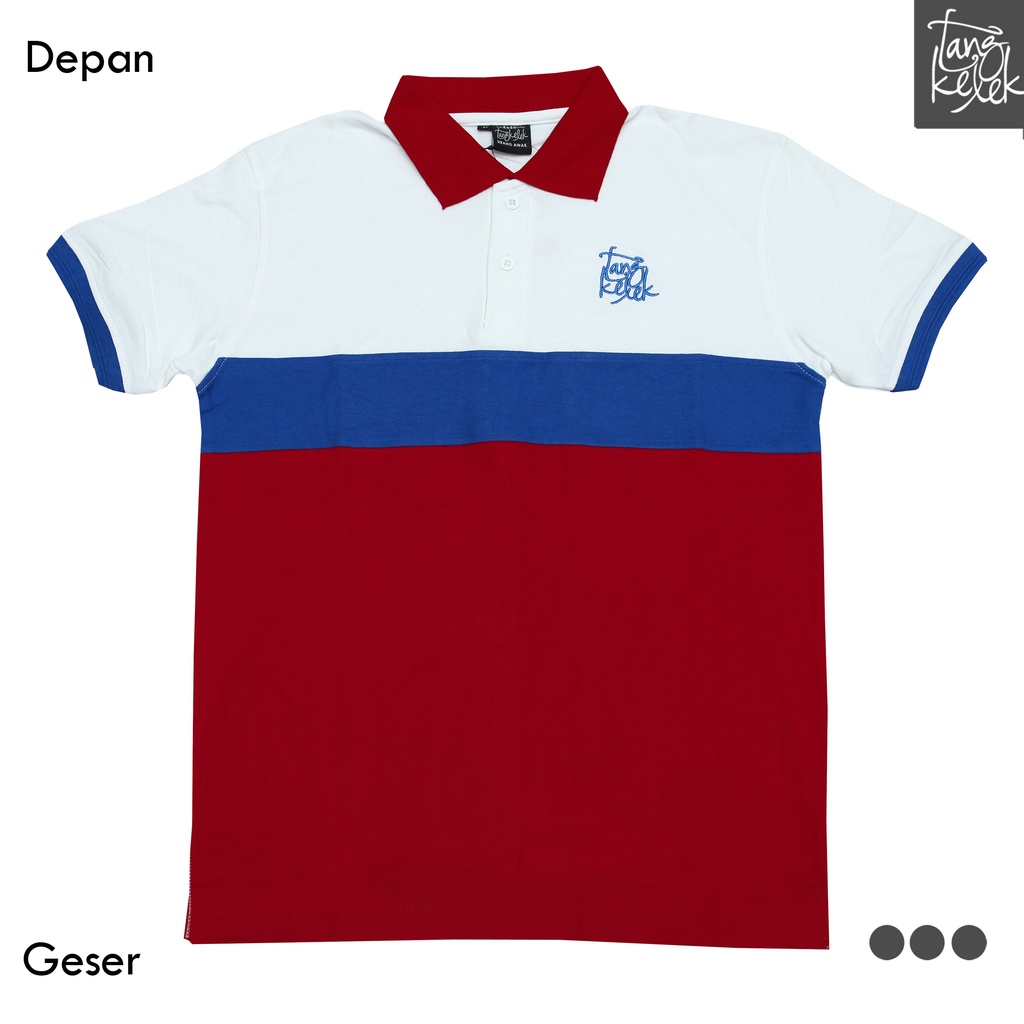 Tangkelek Baju Krah Polo Tangkelek Petak Warna Kombinasi Putih Biru Maroon