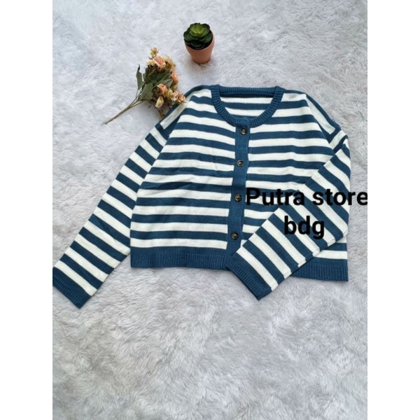 TIARA CROP CARDI STRIP ATASAN RAJUT WANITA