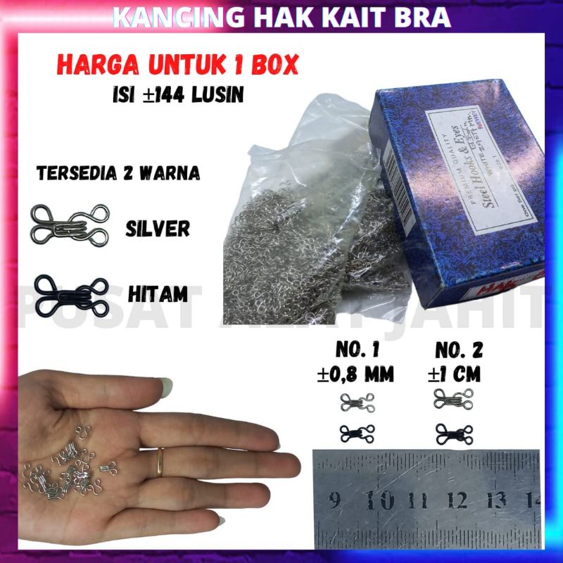 KANCING HAK KAIT KAITAN PENGAIT KANCING HOOK BRA BH BEHA ROK CELANA KEBAYA KORSET KEMBEN HITAM SILVE