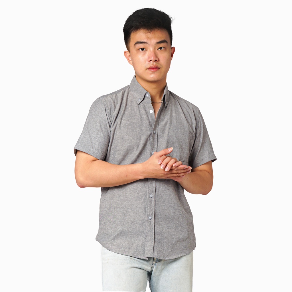 819 Kemeja Pria Lengan Pendek Polos Hitam Jeans Oxford Basic SIMPLE Slimfit Casual Tersedia Ready Sampai Size JUMBO BIG SIZE XXL XXXL