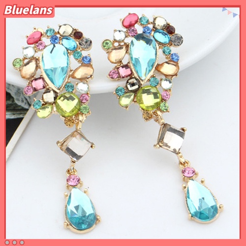 Bluelans Anting Tusuk Gantung Wanita Hias Berlian Imitasi Multi Warna Untuk Hadiah