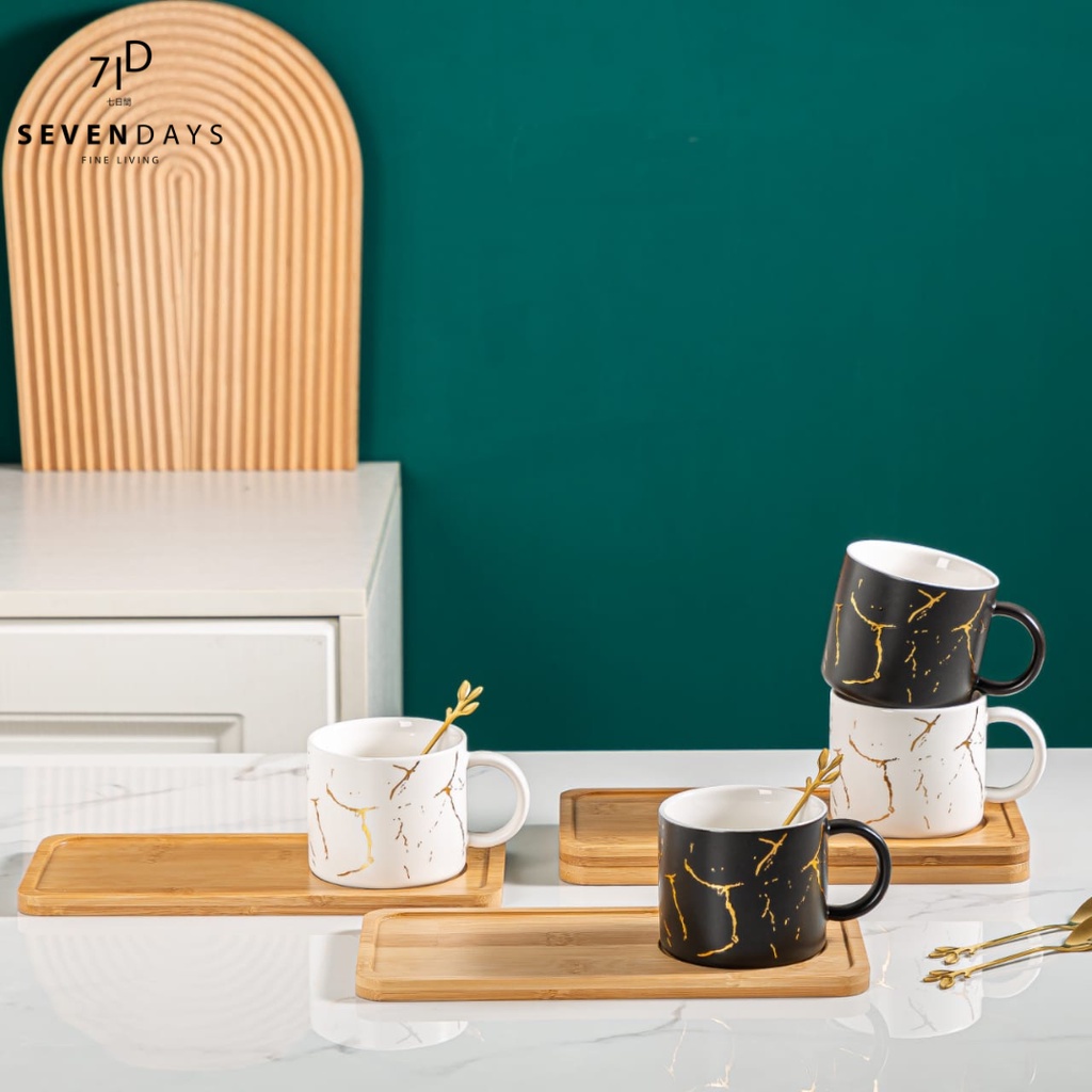 [ SEVENDAYS ] DAIRI Nordic Style Glass Ceramic Mug Keramik Nordic Set Tatakan Kayu Talenan Kayu