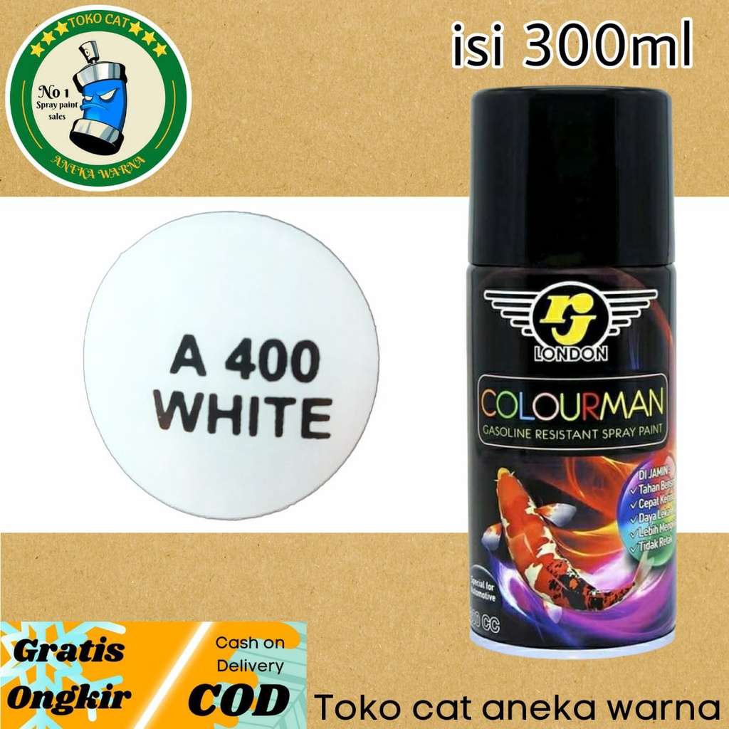 cat semprot 300ml colourman white putih gloss glossy mengkilap tahan bensin rj london spray paint pilok pilox
