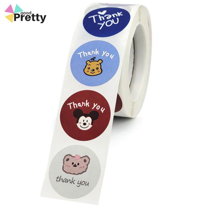 1 Roll Sticker Label Kartun Lucu Menyenangkan Liburan Manual DIY Dekoratif Penyegelan Stiker Packing Terima Kasih Tag