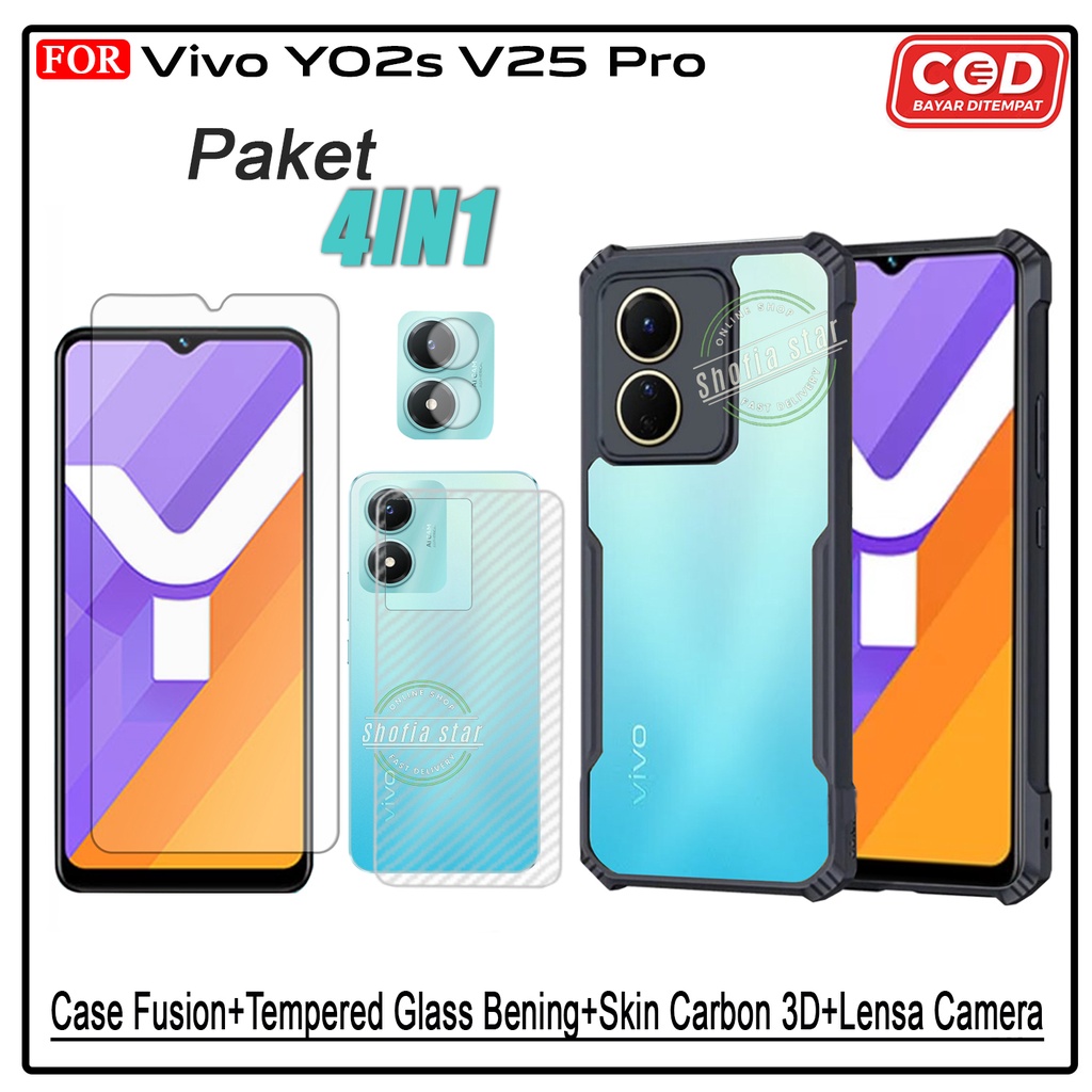 PAKET 4IN1 Case Vivo Y02s V25 5G Y75 5G T1 pro 5G T1 5G  Softcase Shockproof Transparan Protect Casing