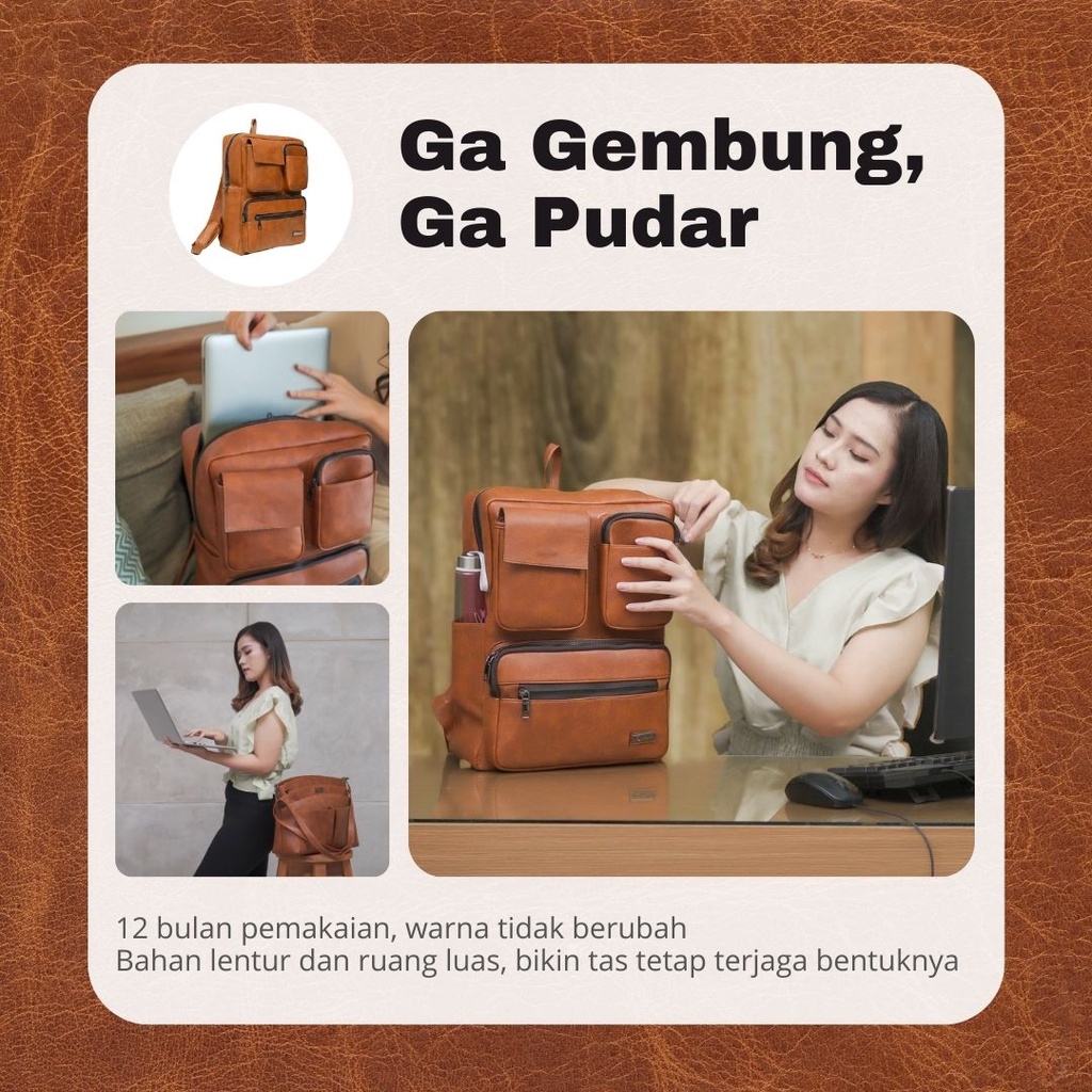ROCCO Bag by Manjua. Tas Ransel, Tas Kerja Wanita, Muat LAPTOP 15 inch. Muat Banyak Barang. Tas Ukuran Besar. Melindungi Laptop Dari Benturan dan Gesekan