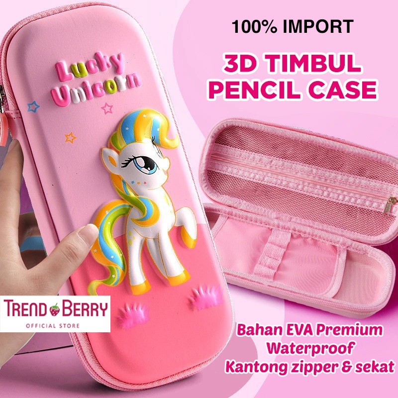 Tempat pensil Unicorn 3D Timbul Kotak Pensil Unicorn Lucky Pony kotak pensil karakter lucu kado ulang tahun anak perempuan