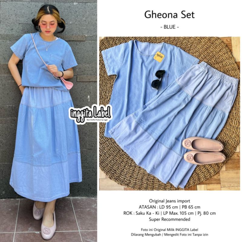 GHEONA SET BY INGGITA LABEL / ONESET JEANS WANITA / Setelan rok jeans muslimah model modern