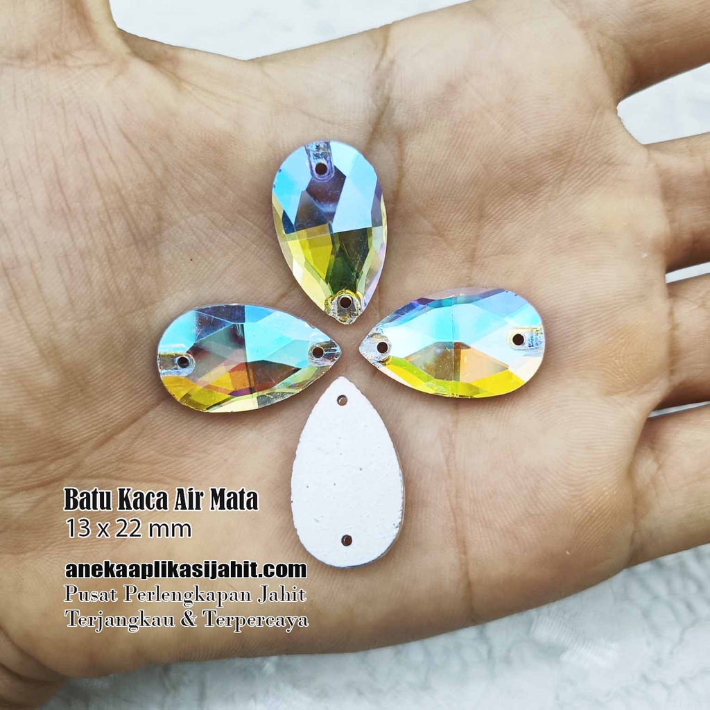 6 BIJI  BATU CRYSTAL KACA D AB AIR MATA 13x22 MM