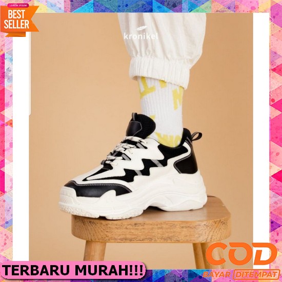Sepatu Wanita Sneakers Import Terbaru Putih Hitam Korea Sekolah Tinggi Promo Branded Tipe S225 Hl888