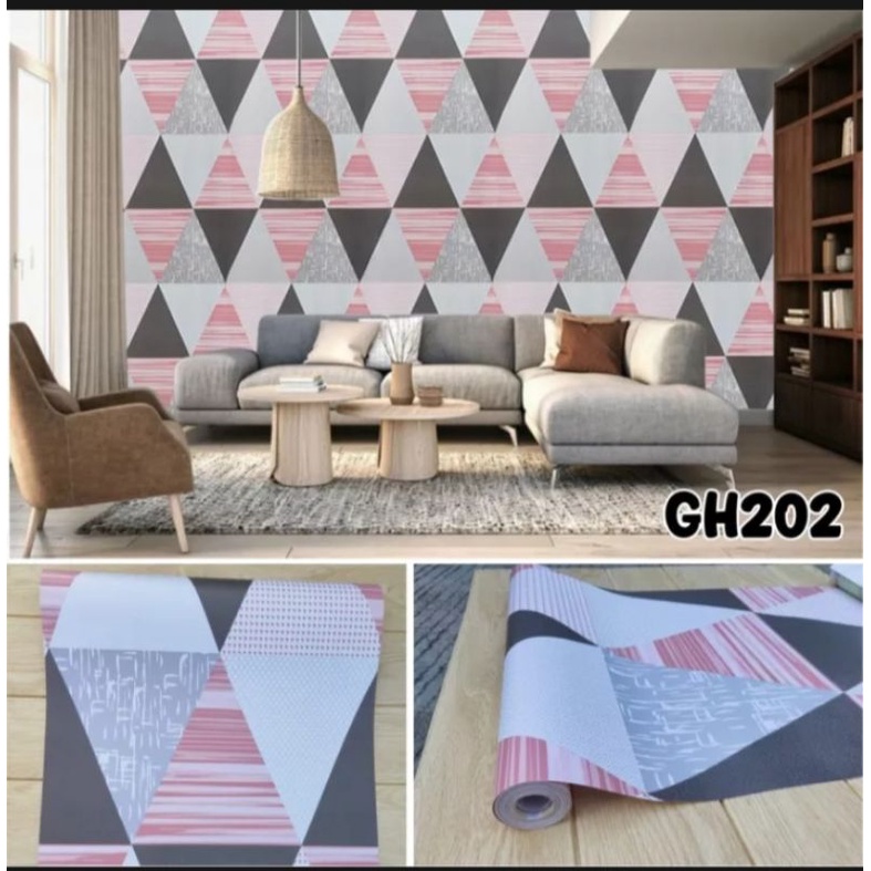 Wallpaper Sticker Dinding Motif Segitiga Abu Pink gh202