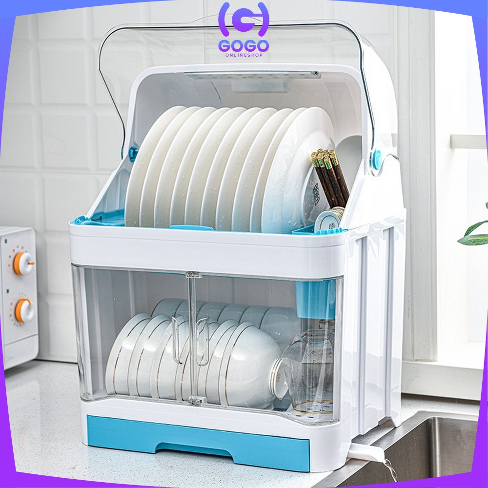 GOGO-C266 Rak Piring Lemari 2 Susun Plastic Dish Rack Rak Pengering Piring Tempat Piring Rak Dapur