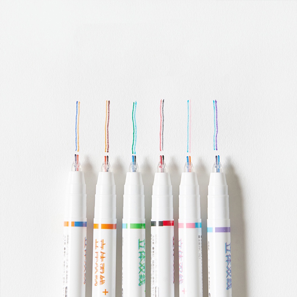 6pcs Pen Marker 0.5mm Dua Warna Untuk Sekolah / Kantor