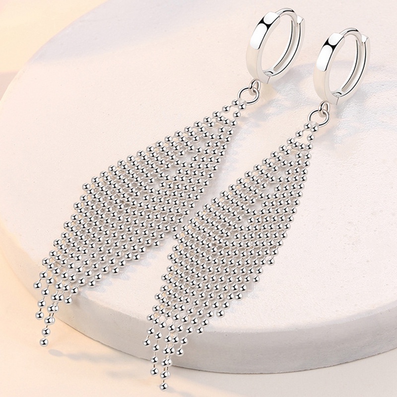 Anting Gantung Panjang Tusuk Lapis Silver Sterling 925 Aksen Rumbai Untuk Perhiasan Wanita