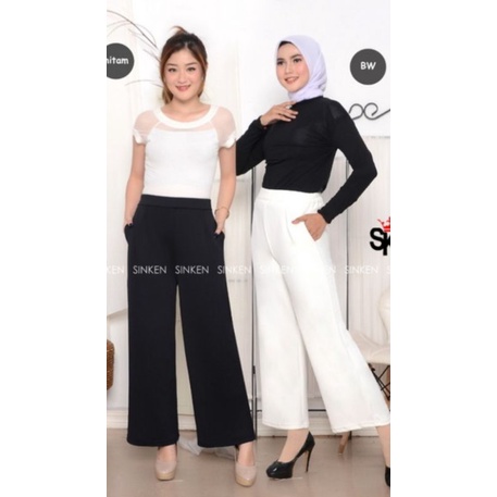 Celana Kulot Highwaist Wanita Kekinian bahan Spandex Scuba