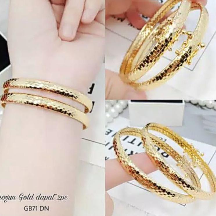 Terbaru gelang tangan kolong 2pcs gelang keroncong kolong isi 2 perhiasan wanita titanium gold