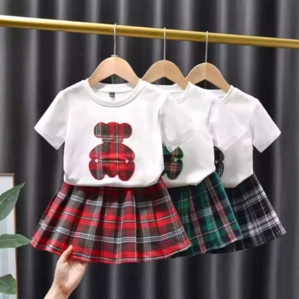 SETELAN ROK ANAK TERBARU/SETELAN ROK KOTAK-KOTAK MODEL KOREA 1-5 TAHUN