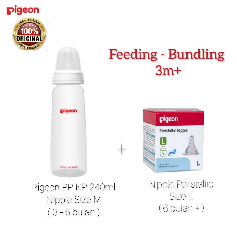 ORIGINAL Botol susu pigeon peristaltic nipple baby bottle slim neck (dot ulir) bottle 120ml 240ml PP KP / Newborn baby bottle / Botol Susu Bayi Pigeon PP KP