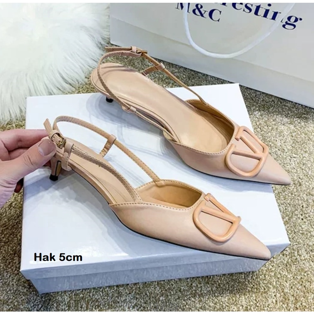 7cm 5cm AGI40666 Heels Wanita Fashion Import VD Hak 5cm Tali Belakang Ready Jakarta Bisa COD (With Box)