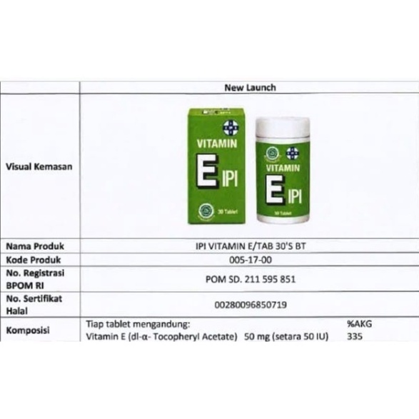 Jual VITAMIN E IPI 30 TABLET READY HALAL Vitamin E 50 Mg, SFF SUPRA