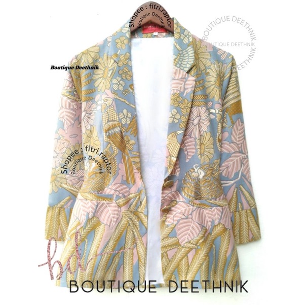 DEETHNIK - Baju batik blazer Batik furing trikot warna dasar biru keabuan warna pastel deethnik