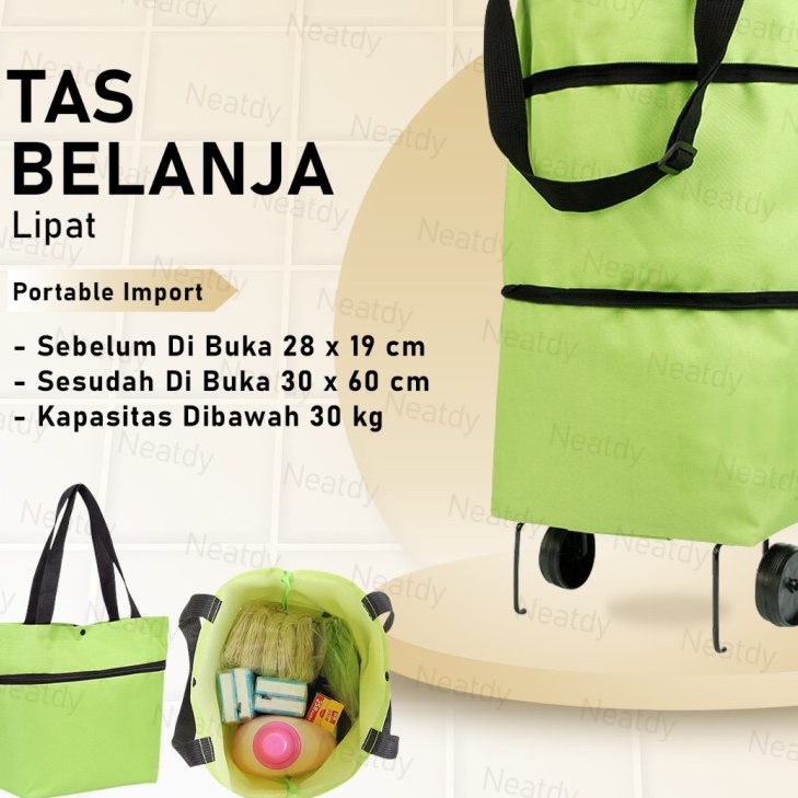 TAS TROLI BELANJA LIPAT RODA TROLLEY SHOPPING BAG FOLDABLE