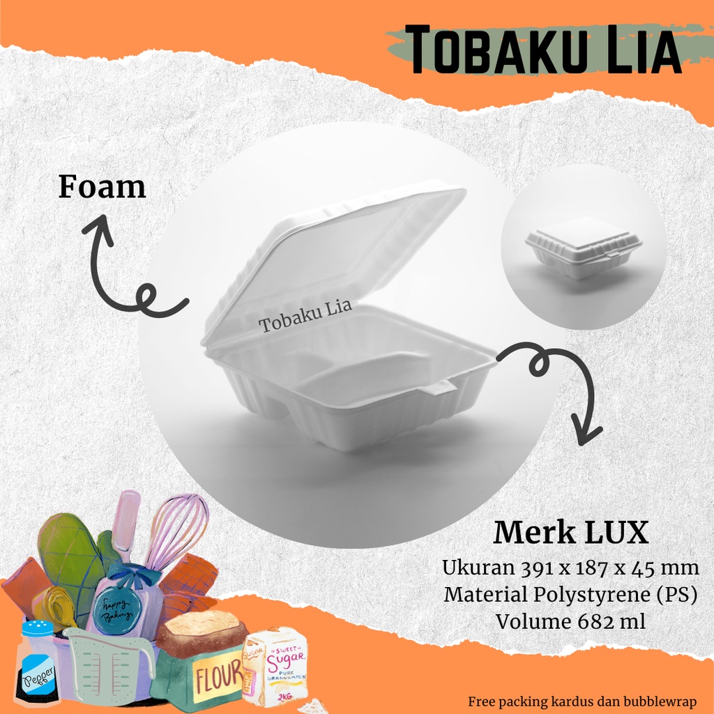 Styrofoam Gabus Kotak Foam Berkat Sekat 3 LUX LO3S isi 10 pcs