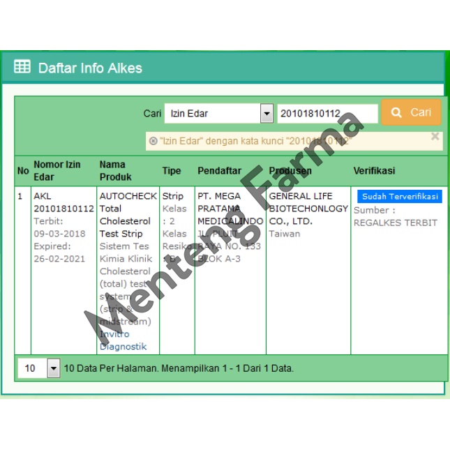 Strip Autocheck Cholesterol Isi 10 Strip - Alat Strip Tes Kolesterol