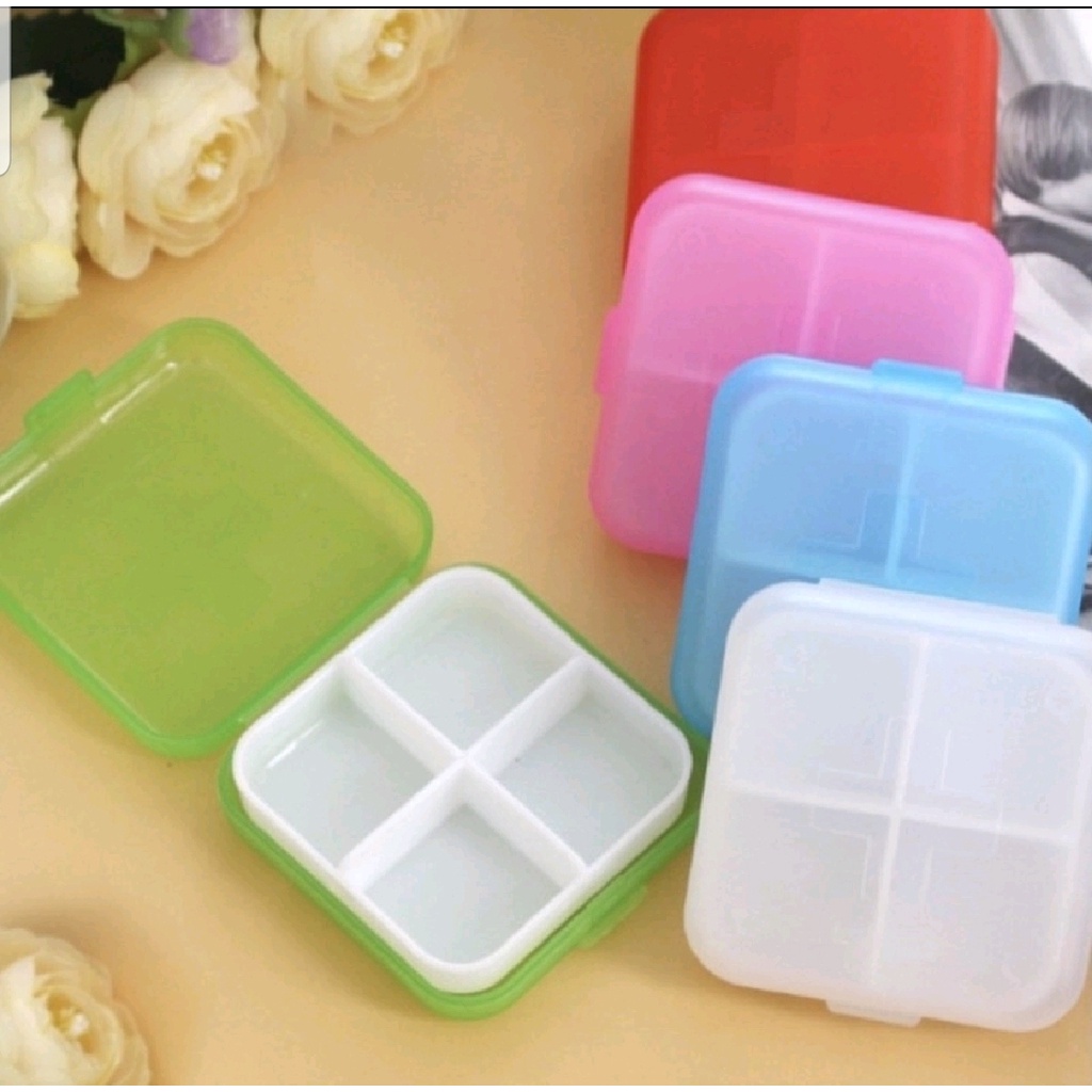 KOTAK PENYIMPANAN PIL OBAT-OBATAN DENGAN 4 SEKAT // KOTAK AKSESORIES LAINNYA - BD