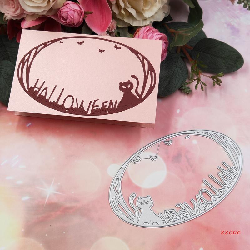 Cetakan Stensil Cutting Dies Motif Kucing Halloween Bahan Metal Untuk Scrapbook / Craft DIY / Embossing