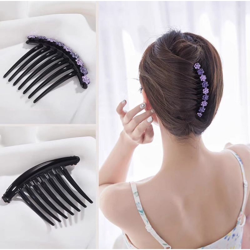 Sirkam Sanggul 10.5cm Aksesoris Rambut Permata Mutiara 7 Taring Diamond Pearl Hair Comb