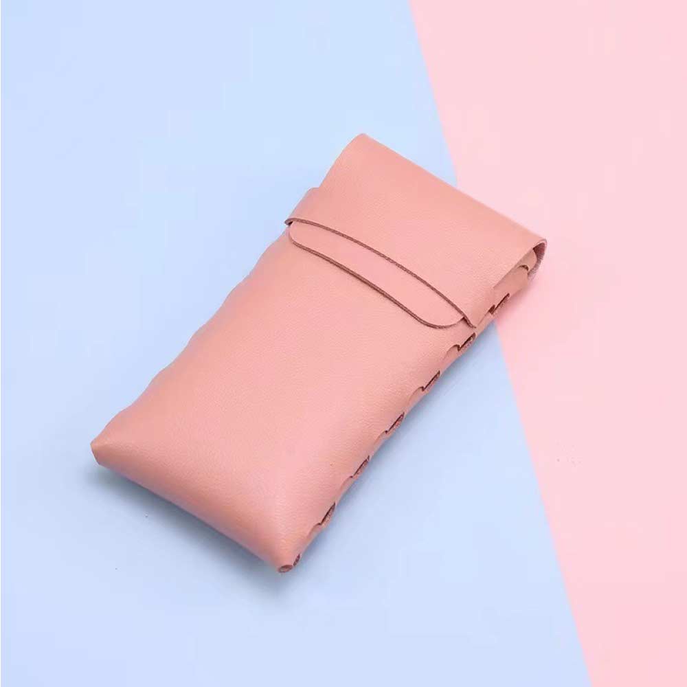 1 Pcs Pouch / Dompet Leather [ Pink Muda ] Pelindung Kacamata - 16 x 8 cm - LEATHER POUCH