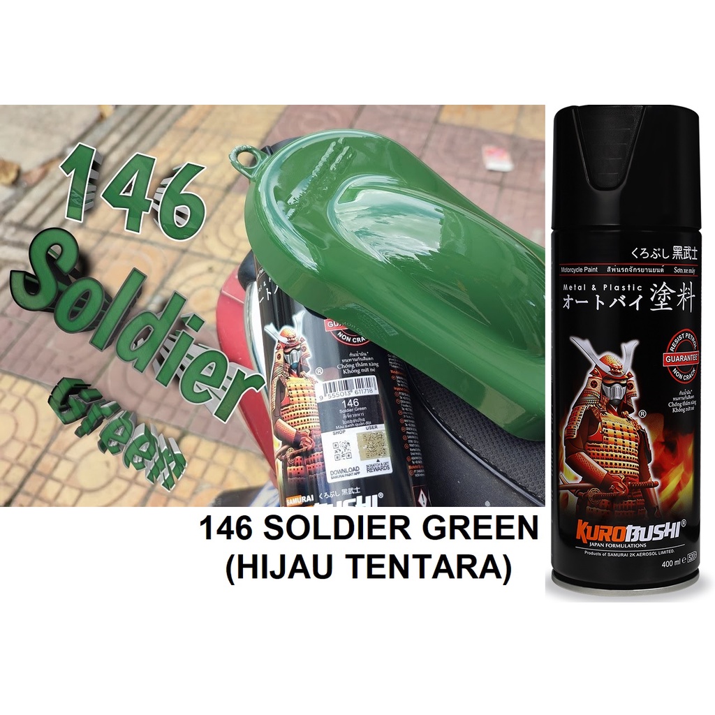 New Colours Samurai Paint Kurobushi Cat Semprot Pilox Pilok - 146 SOLDIER GREEN / Hijau Tentara (400ml)