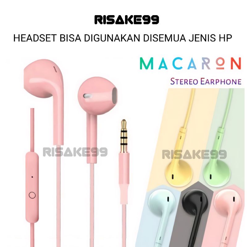 Headset Stereo Macaron U19 Handsfree Extra Bass Earphone U 19 Hifi Stereo Extra Bass Jack 3.5 MM Wit