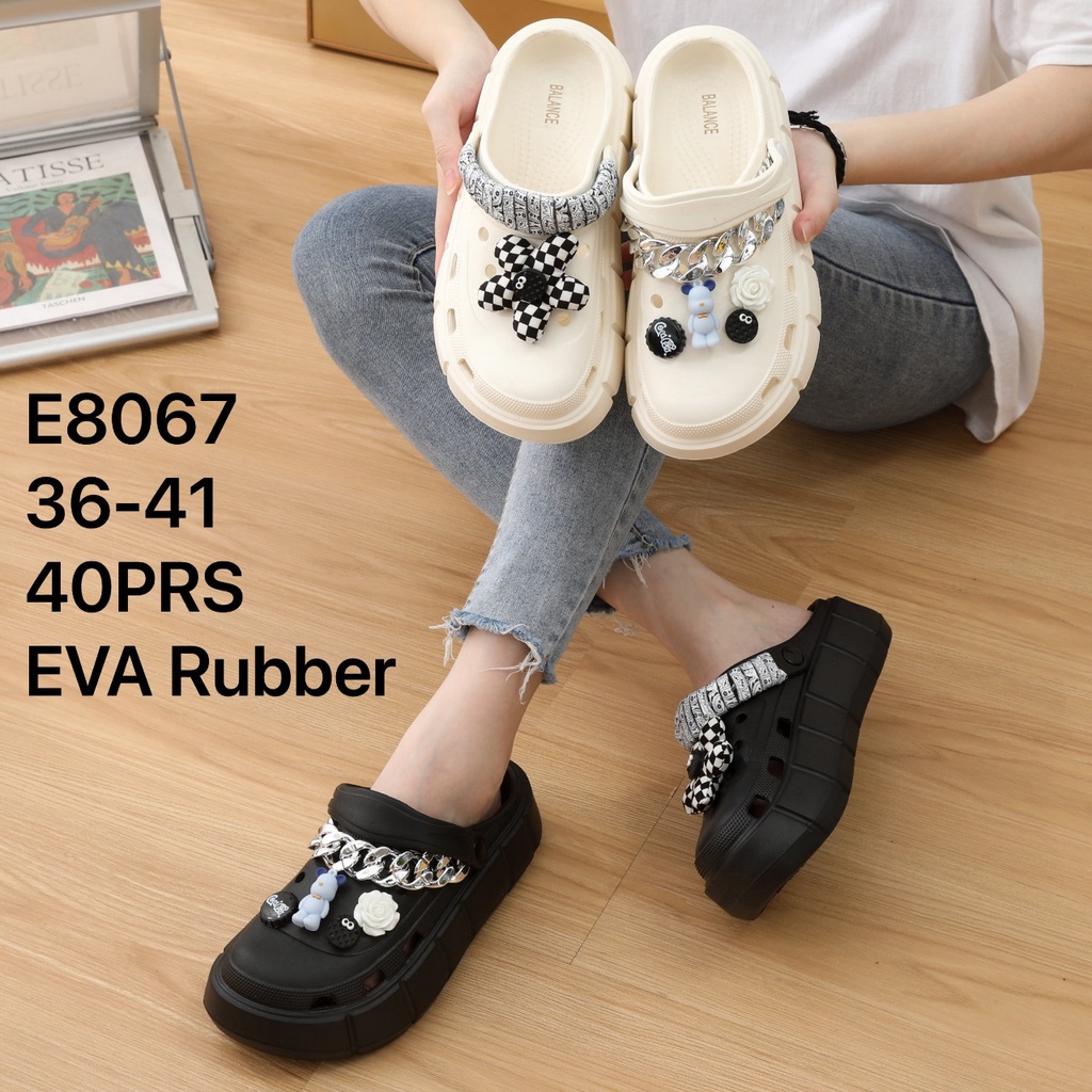 Sandal Baim / Sandal Jelly Fuji / Sandal wanita Bahan EVA classic Bae Clog platform Jibbitz / Sandal Fashion Wanita Mode Bae Clog chain BALANCE E8067