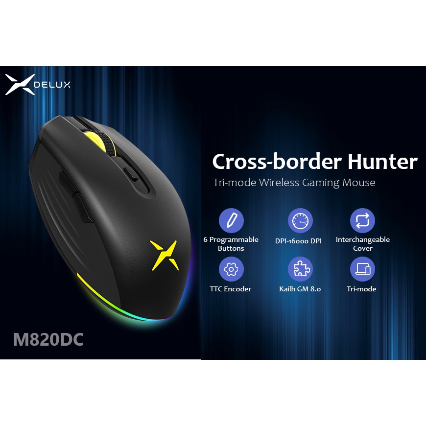Delux M820 Hunter Multi-Mode Wireless Gaming Mouse RGB PMW3335 Sensor