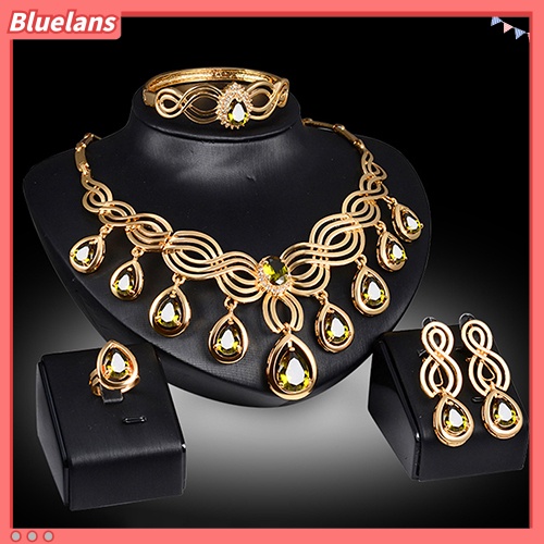 Bluelans Noble Cubic Zirconia Earrings Necklace Bib Statement Ring Bracelet Jewelry Set