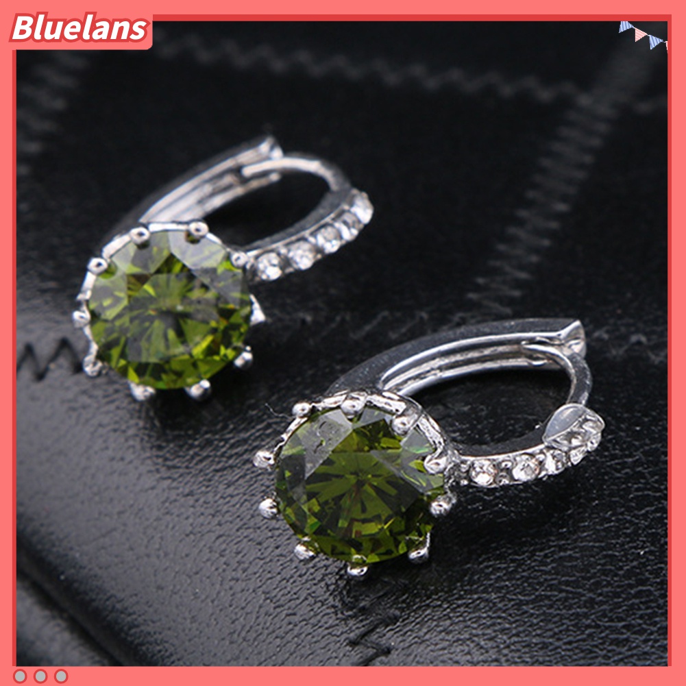 Anting Hoop Cubic Zirconia Bentuk Bulat Untuk Wanita