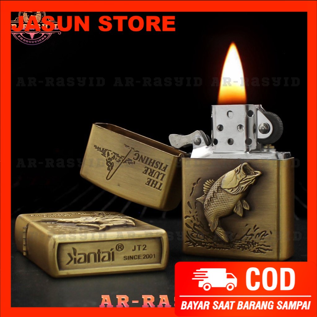 BISA COD! Korek Api Zippo Roda Api Minyak Jiantai Motif Ikan Fish JT-6083