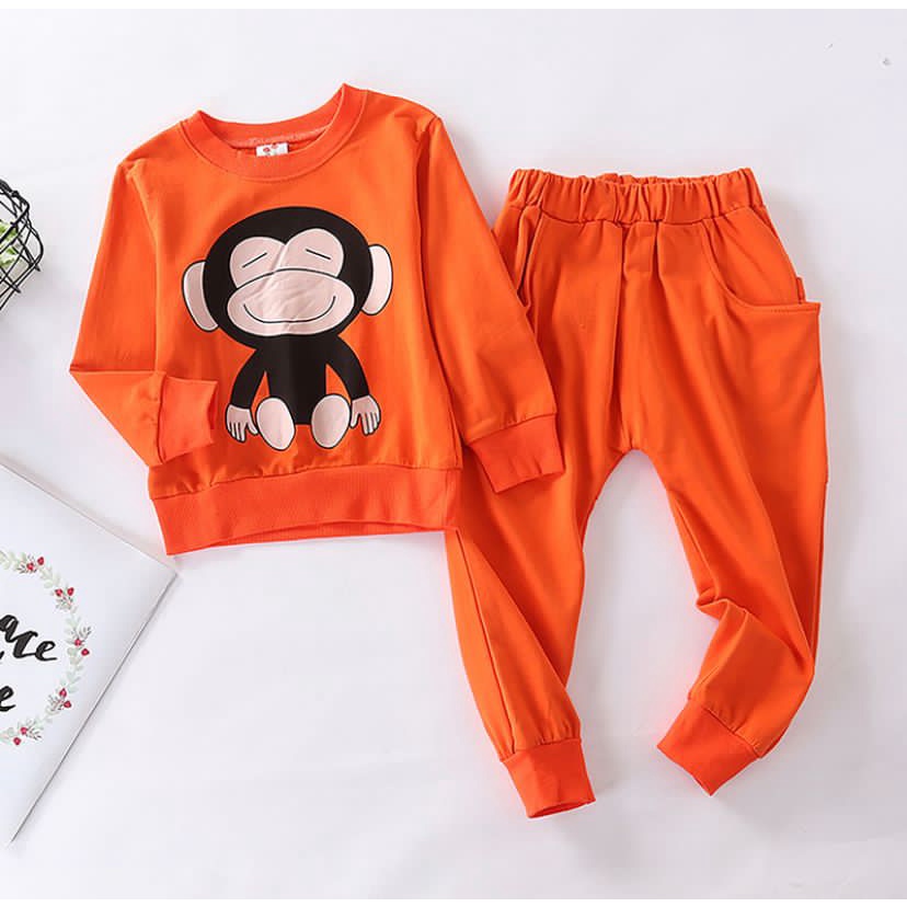 Setelan Anak Laki Laki Dan Perempuan Terbaru Baju Anak Motif Onyet Lucu Usia 1-6 Tahun