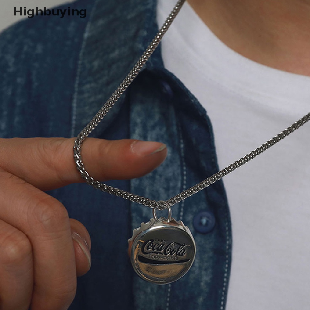 Kalung Rantai Liontin Botol Cola Bahan Metal Warna Silver Gaya Retro Vintage Punk Hip-hop Klasik Glory