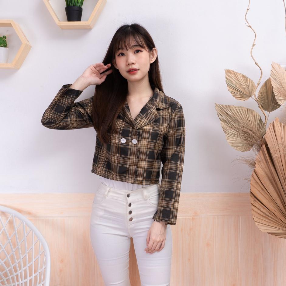 "NO.22Oc22ᵀ" IL - BLAZER CROP TARTAN WANITA | OIRA BLAZER WANTA CROP TOP