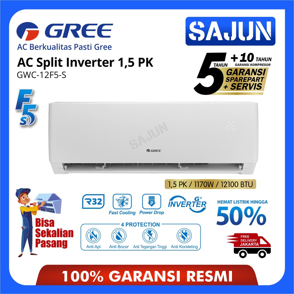 GREE AC Split Inverter R32 1.5 PK GWC-12F5-S SmartClean GWC-12F5S