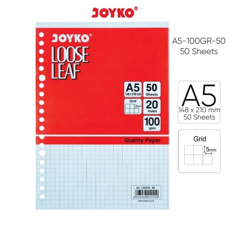 Loose Leaf A5 Joyko Grid Kotak Kecil Kertas Binder