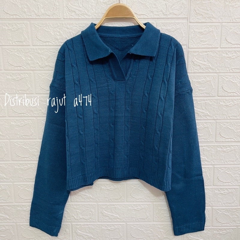 POLO SWEATER  RAJUT  MOTIF CABLE WANITA TEBAL BAHAN LEMBUT