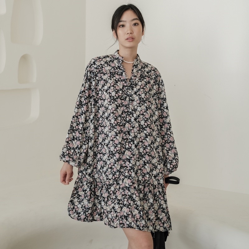 Seya - Leta Flowy Dress - Dress Lengan Panjang Motif ala Korea