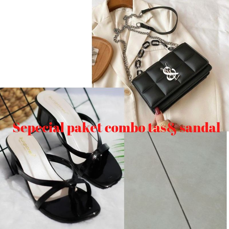 paket tas dan sandal wanita hak tahu 5cm terbaru