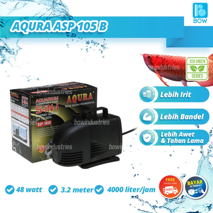 Aquaka Pompa Air Celup Kolam Ikan Aquarium Akuarium Aqura 105 B 48 Watt 3.2 M