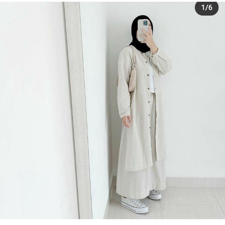 SKN.18Oc22r ‑ FASHION STYLE ONE SET REVY LONG TUNIK ROK WANITA SET MOSCREPE / SETELAN BAJU WANITA