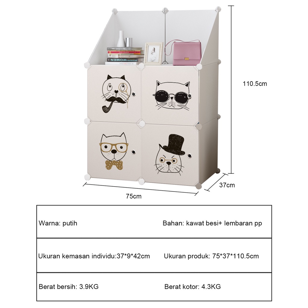 Lemari Pakaian Plastik Portable Serbaguna Dengan lemari pakaian anak  4/6 Muka